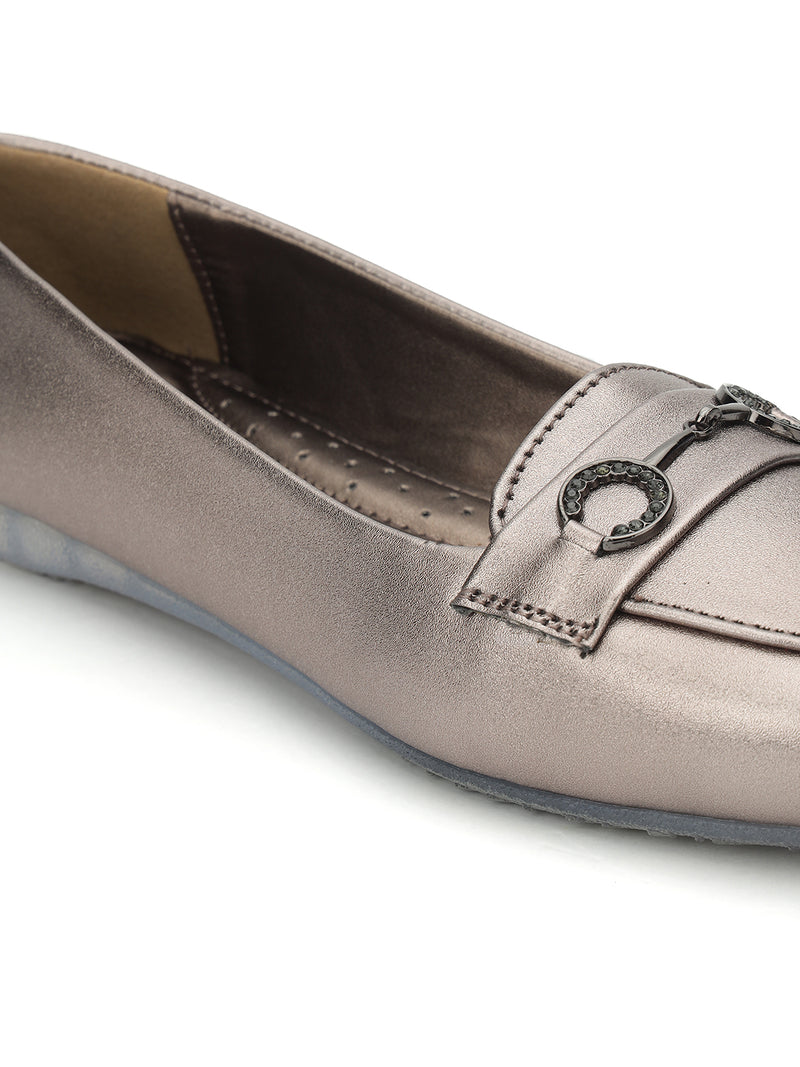 Pewter PU Stylish Slip-On Flat Loafers (TC-1219-PEW)