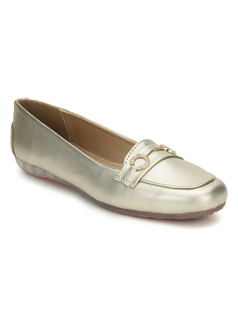 Pale Gold PU Stylish Slip-On Flat Loafers (TC-1219-PGLD)