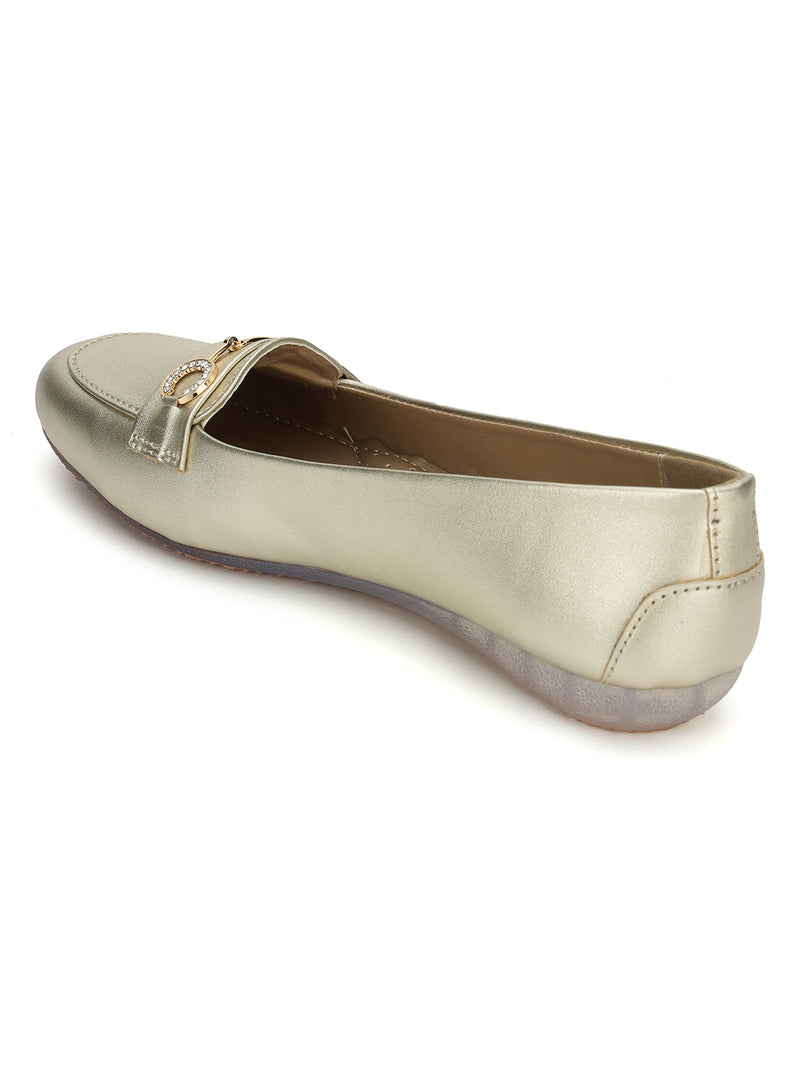 Pale Gold PU Stylish Slip-On Flat Loafers (TC-1219-PGLD)