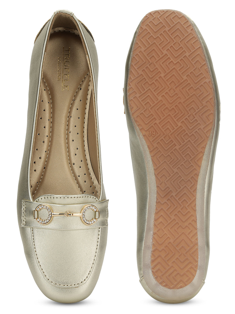 Pale Gold PU Stylish Slip-On Flat Loafers (TC-1219-PGLD)