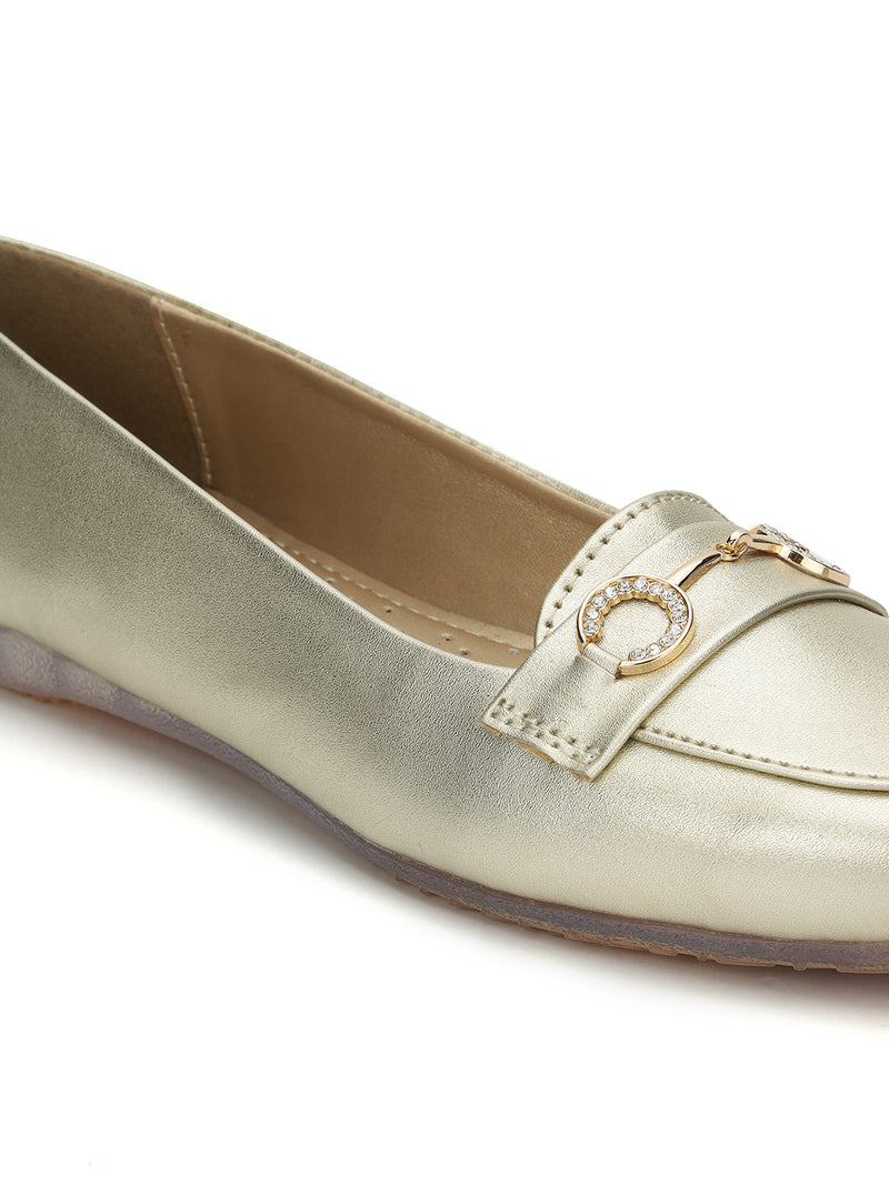 Pale Gold PU Stylish Slip-On Flat Loafers (TC-1219-PGLD)