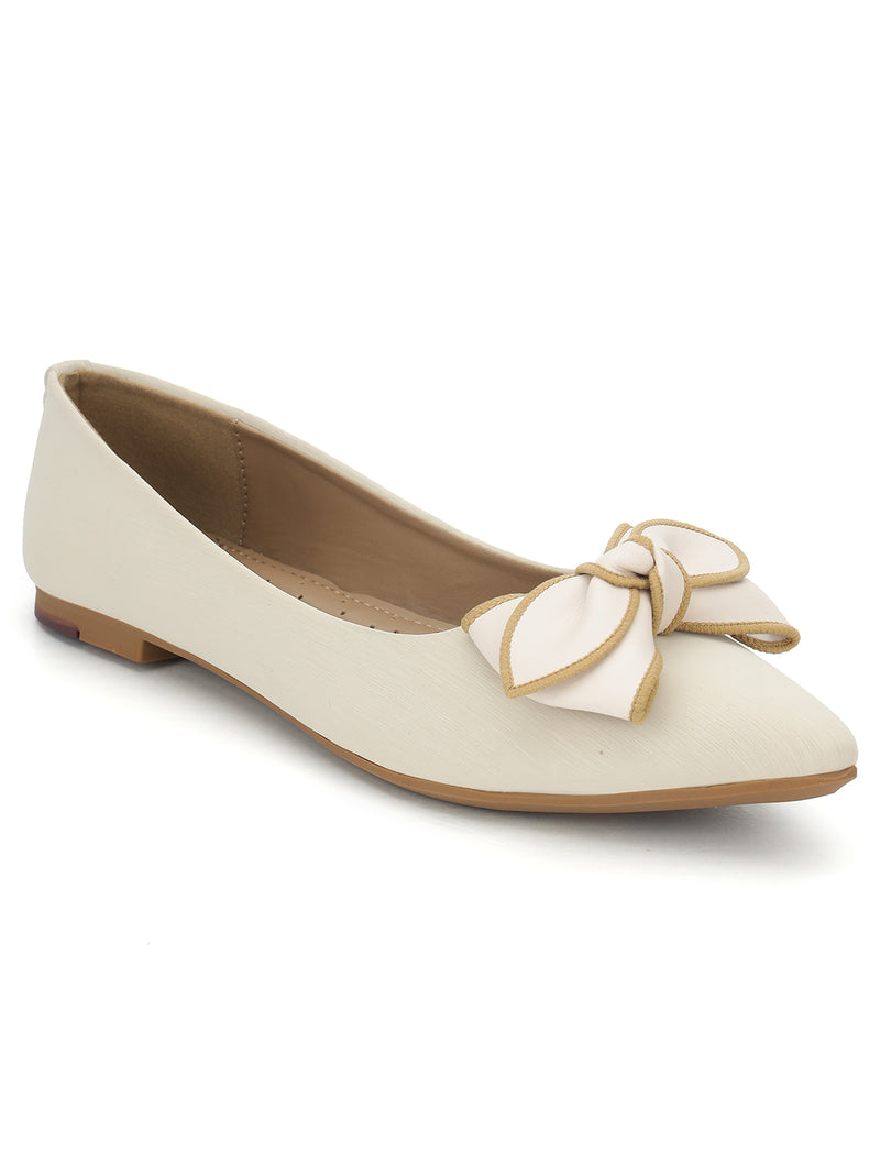 Cream PU Stylish Slip-On Flat Ballerina (TC-1220-CRM)