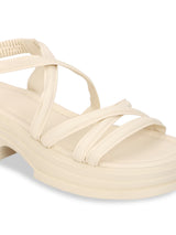 Beige PU Slip-On Block Heel Sandals (TC-1851-BEIG)