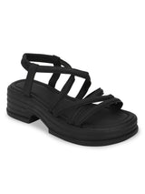 Black PU Slip-On Block Heel Sandals (TC-1851-BLK)