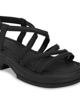 Black PU Slip-On Block Heel Sandals (TC-1851-BLK)