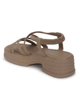 Khaki PU Slip-On Block Heel Sandals (TC-1851-KHA)