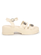 Beige PU Buckle Block Heel Sandals (TC-1852-BEIG)