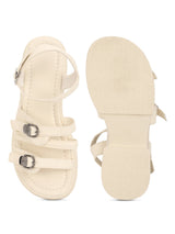 Beige PU Buckle Block Heel Sandals (TC-1852-BEIG)