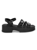 Black PU Buckle Block Heel Sandals (TC-1852-BLK)