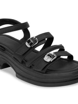 Black PU Buckle Block Heel Sandals (TC-1852-BLK)