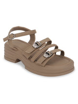 Khaki PU Buckle Block Heel Sandals (TC-1852-KHA)