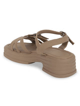 Khaki PU Buckle Block Heel Sandals (TC-1852-KHA)