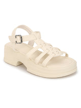Beige PU Buckle Block Heel Sandals (TC-1887-BEIG)
