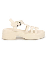 Beige PU Buckle Block Heel Sandals (TC-1887-BEIG)