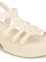 Beige PU Buckle Block Heel Sandals (TC-1887-BEIG)