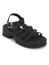 Black PU Buckle Block Heel Sandals (TC-1887-BLK)