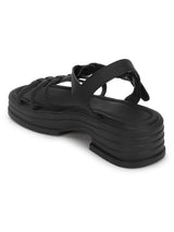 Black PU Buckle Block Heel Sandals (TC-1887-BLK)