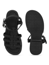 Black PU Buckle Block Heel Sandals (TC-1887-BLK)
