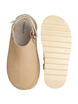Beige Suede Adjustable Strap And Top Design Velcro Clog Flats (TC-2026-1-BEIG)