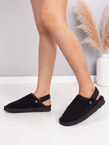 Black Suede Adjustable Strap Velcro Slip-On Flats (TC-2026-2-BLK)