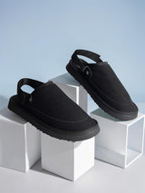 Black Suede Adjustable Strap And Top Design Velcro Flats For Men (TC-2026-3-BLK)