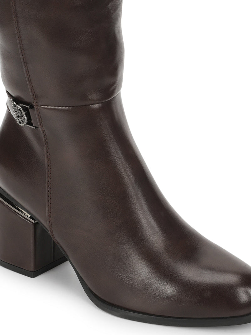 Brown PU Block Long Boots (TC-219557-11-BRO)