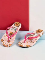 Fuchsia Rubber Printed T-Strap Flip Flops Flats (TC-233-37-FUCH)