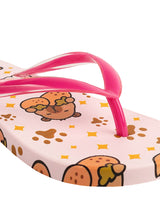 Fuchsia Rubber Printed T-Strap Flip Flops Flats (TC-233-37-FUCH)