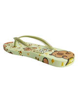 Lemon Green Rubber Printed T-Strap Flip Flops Flats (TC-233-37-LGRN)