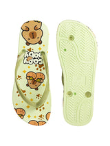 Lemon Green Rubber Printed T-Strap Flip Flops Flats (TC-233-37-LGRN)