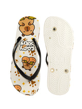 White Rubber Printed T-Strap Flip Flops Flats (TC-233-37-WHT)