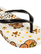 White Rubber Printed T-Strap Flip Flops Flats (TC-233-37-WHT)