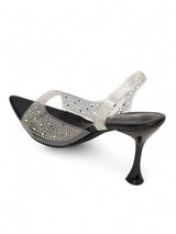 Black Synthetic Leather Perspex Diamanté Stiletto Heels (TC-23607-1-BLK)