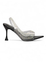 Black Synthetic Leather Perspex Diamanté Stiletto Heels (TC-23607-1-BLK)
