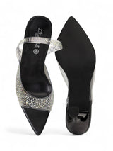 Black Synthetic Leather Perspex Diamanté Stiletto Heels (TC-23607-1-BLK)