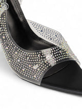 Black Synthetic Leather Perspex Diamanté Stiletto Heels (TC-23607-1-BLK)