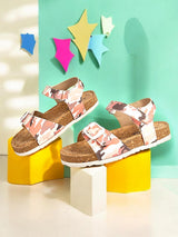 Pink Camouflage Cork-Latex Footbed Velcro Sandals For Kids-Unisex (TC-261102-PNK)