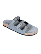 Grey Synthetic Leather Cork-Latex Footbed Flat Sliders (TC-261104-GRY)