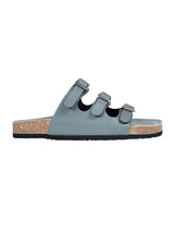Grey Synthetic Leather Cork-Latex Footbed Flat Sliders (TC-261104-GRY)