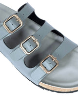 Grey Synthetic Leather Cork-Latex Footbed Flat Sliders (TC-261104-GRY)
