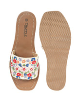 Beige Fabric Embellished Open Toe Flats (TC-261107-BEIG)