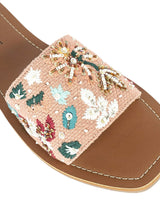 Pink Fabric Embellished Open Toe Flats (TC-261109-PNK)