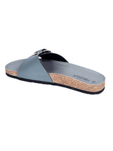 Grey Synthetic Leather Cork-Latex Footbed Flat Sliders (TC-261113-GRY)