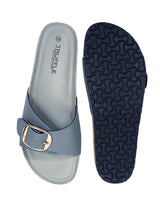 Grey Synthetic Leather Cork-Latex Footbed Flat Sliders (TC-261113-GRY)