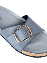 Grey Synthetic Leather Cork-Latex Footbed Flat Sliders (TC-261113-GRY)