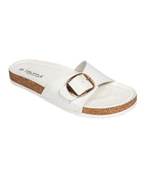 White Synthetic Leather Cork-Latex Footbed Flat Sliders (TC-261113-WHT)