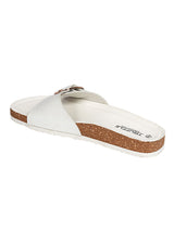 White Synthetic Leather Cork-Latex Footbed Flat Sliders (TC-261113-WHT)