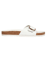 White Synthetic Leather Cork-Latex Footbed Flat Sliders (TC-261113-WHT)