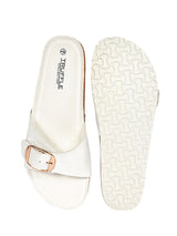 White Synthetic Leather Cork-Latex Footbed Flat Sliders (TC-261113-WHT)