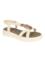 Beige Synthetic Leather Embellished Floral Accents Flatform Sandals (TC-392-BEIG)